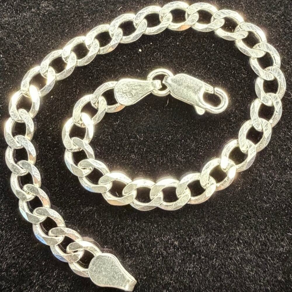 Solid 925 Italian Sterling Silver Cuban Link Bracelet 7" Long 5.3mm Wide - Picture 2 of 7
